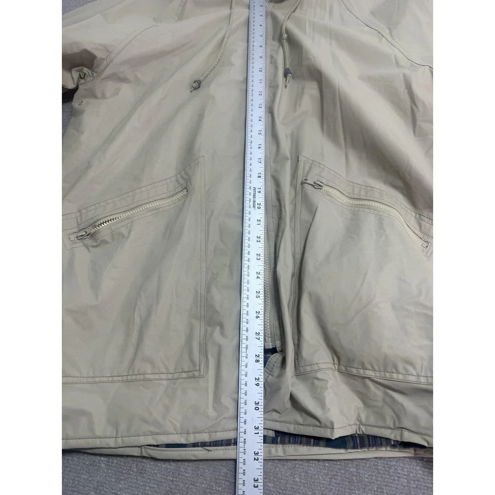 Totes Rain‎ Coat Mens Large Beige PVC Hooded Flannel Lined Insulated Jacket